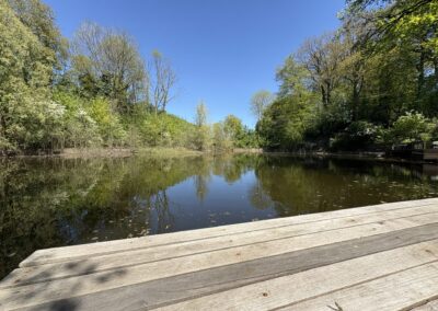 Uitzicht over de Kleikoel vijver vanuit de visvlonder bij vakantiehuis De Kateeker Ootmarsum